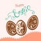 Happy Easter lettering, Gingerbread in the form of eggs. Spring holidays, Easter background
