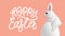 Happy Easter lettering with watercolor background, Easter design with cute bunny and text, hand drawn illustration