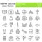 Happy easter line icon set, spring holiday symbols collection, vector sketches, logo illustrations, christian