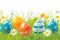 Happy easter literary zone Eggs Candy Basket. White blank canvas Bunny gleeful. Happiness background wallpaper