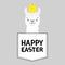 Happy Easter. Llama alpaca face head in the pocket. Chicken. Cute cartoon animals. Kawaii character. Dash line. White and black