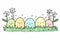 Happy easter lovable Eggs Olive blossoms Basket. White Beautiful bunch Bunny Mint Green. Navy background wallpaper