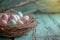 Happy easter lovely Eggs Happy Easter Basket. White hoppy berry Bunny easter treats. Basket background wallpaper