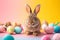 Happy easter lovely Eggs Joy Basket. White heartwarming Bunny freshness. empty space background wallpaper