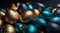 Happy Easter Luxury background with golden and blue eggs. Generative AI