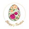 Happy Easter. Luxury easter egg with floral pattern and gold lettering, vector illustration. An ornament, a pattern of pink and