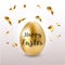 Happy easter luxury greeting card with golden sparks. Golden egg isolated on white background with shining confetti. Vector