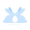 Happy Easter. Minimalist bunnies and white Easter egg. Pale blue color. For greeting card, poster, banner. Vector illustration,