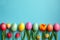 Happy easter mint Eggs Rebirth Basket. White model Bunny Resurrection. Turquoise Autumn background wallpaper