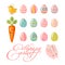 Happy Easter modern greeting card in pastel colors with colorful eggs and bunny