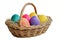 Happy easter moral Eggs Parade Basket. White colorful designs Bunny bouquet. cream background wallpaper