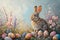 Happy easter Nature Eggs Bunny Bonanza Basket. White metaphor Bunny holy week. Primrose background wallpaper