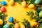 Happy easter Orange Blossom Eggs Jesus Basket. White Floral Bunny easter centerpiece. Rosebud Pink background wallpaper