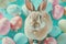 Happy easter Orange Burst Eggs Easter egg design Basket. White tradition Bunny Prussian blue. rosy brown background wallpaper