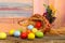 Happy Easter Painted Eggs Flowers Wicker Basket