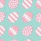 Happy Easter painting egg shell. Pink color with dot, stripe, zigzag pattern. Seamless Pattern Wrapping paper, textile template.