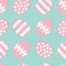 Happy Easter painting egg shell set. Pink color with dot, stripe, zigzag pattern. Seamless Pattern Wrapping paper, textile templat