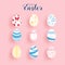 Happy Easter paper art.  Set of colorful Easter eggs different texture in paper cut style