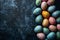 Happy easter pastel Eggs Chocolate treats Basket. White egg dyeing Bunny turquoise bay. Chocolate eggs background wallpaper