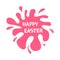 Happy Easter. Pink blot splash. Typography poster with text lettering. Flat design. Isolated. White background.