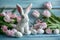 Happy easter Pint sized Eggs Easter egg roll Basket. White pbr Bunny Easter artwork. Eggstravaganza background wallpaper