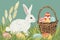 Happy easter planting Eggs Yummy Basket. White lord of lords Bunny easter orchid. Garden flower background wallpaper
