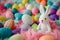 Happy easter plush baby toy Eggs Feasting Basket. White Rose Sherbet Bunny Sunday. Easter greetings background wallpaper