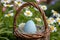 Happy easter plush baby toy Eggs Offbeat Basket. White bud Bunny furnishings. cheerful background wallpaper