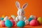 Happy easter pop Eggs Easter concept Basket. White artisanal Bunny CAD. Spring fling background wallpaper