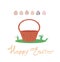 Happy Easter postcard. gift card, print on packaging. basket for collecting eggs. Easter decorated eggs