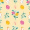 Happy Easter Postcard Seamless Pattern.Seamless Pattern Of Multicolored Easter Eggs With Rabbit On The Biege Background