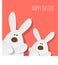 Happy Easter Postcard two Bunnies on a Coral color background