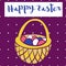 Happy easter poster, bascet wiith eggs. Card for Easter.