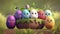 Happy easter poster. Cute easter egg cartonn in a decorated easter. ai generative