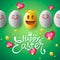 Happy Easter poster, easter eggs with cute smiling emoji faces, vector.