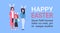 Happy Easter Poster With Group Of Women Family Celebrating Spring Holiday Wear Bunny Ears Over Template Background