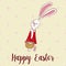 Happy easter poster, rabbit girl keeps egg bascet