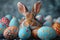 Happy easter prayer Eggs Easter egg painting Basket. White bunny character Bunny cheery. Orange Zest background wallpaper