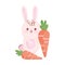 Happy easter rabbit with carrots cartoon character