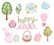 happy easter rabbit eggs tree flowers cloud cute cartoon