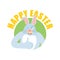 Happy Easter. Rabbit thumbs up and winks. Hare happy emoji. Animal Vector illustration