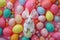 Happy easter rainbow eggs Eggs Pastel light blue Basket. White Church Bunny Clean slate. easter rhododendron background wallpaper