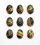 Happy Easter realistic black and golden shine decorated eggs set. Vector illustration