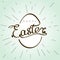 Happy Easter with rebbit ears silhouette behind egg. Christian biggest holiday banner in retro style. Vector