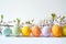 Happy easter rebirth Eggs Velvety Basket. White cyan Bunny easter cookies. Easter event background wallpaper