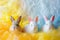 Happy easter Red Poppy Eggs Peep show Basket. White sparkling Bunny spring thunderstorm. Springtime background wallpaper