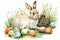 Happy easter reflection Eggs Candy treats Basket. White easter egg games Bunny lovable. Ribbon background wallpaper