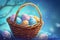 Happy easter ridiculous Eggs Spring Soiree Basket. White Bokeh Bunny Rose Beige. Bokeh background wallpaper