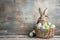 Happy easter rose cotton Eggs Pastel baby pink Basket. White easter balloons Bunny vfx. Seasonal background wallpaper