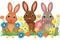 Happy easter Rose Mauve Eggs Rabbit Basket. White Petite Bunny handwritten note. Easter Sunday background wallpaper